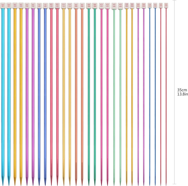 BCMRUN 28Pcs/14 Pairs Stainless Steel Knitting Needles Set, Colored Straight Single Pointed Metal Knitting Needles, 14 Size from 2.0mm-10.0mm, 13.8 Inches Length for Handmade DIY Knitting (35cm) - Image 3